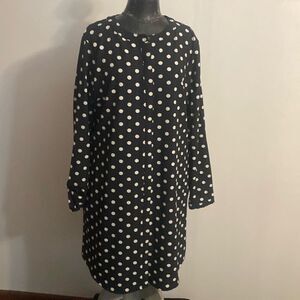 Merona Black White Polka Dot roll tab sleeves shirt dress, size XL